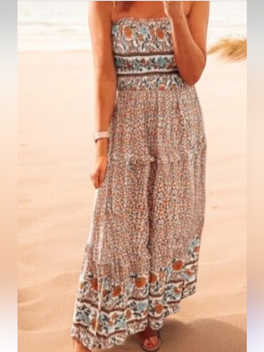 Zesica Floral Strapless Tiered Maxi Dress EUC